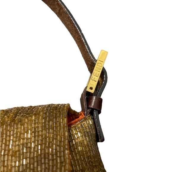 FENDI Leather Beaded Baguette Shoulder Bag in Gold - Picture 2 of 7